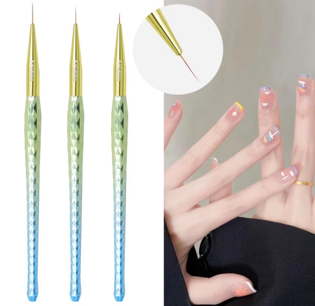3pcs Yellow-Blue Gradient Nail Art Line Brush Set