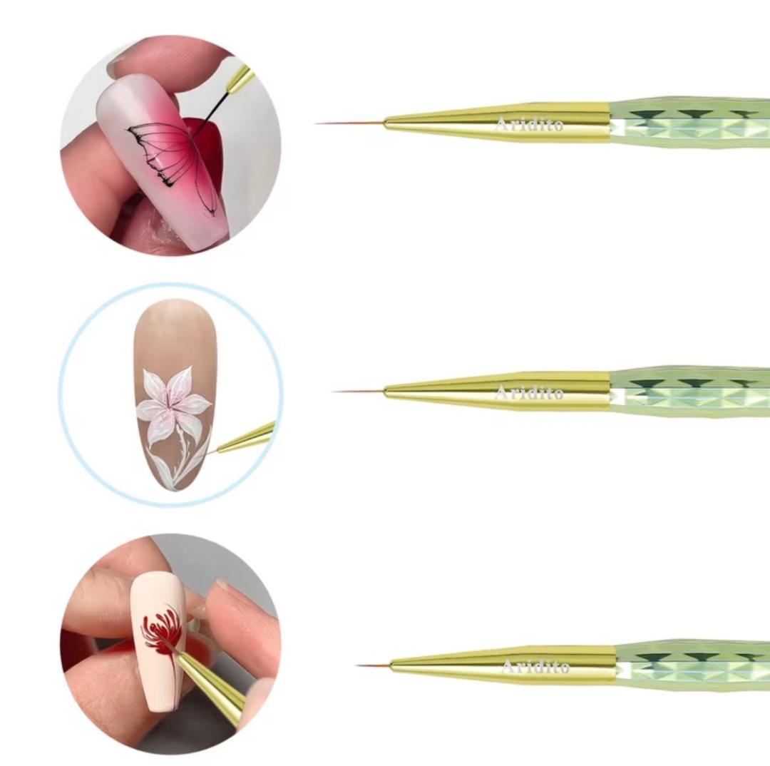 3pcs Yellow-Blue Gradient Nail Art Line Brush Set